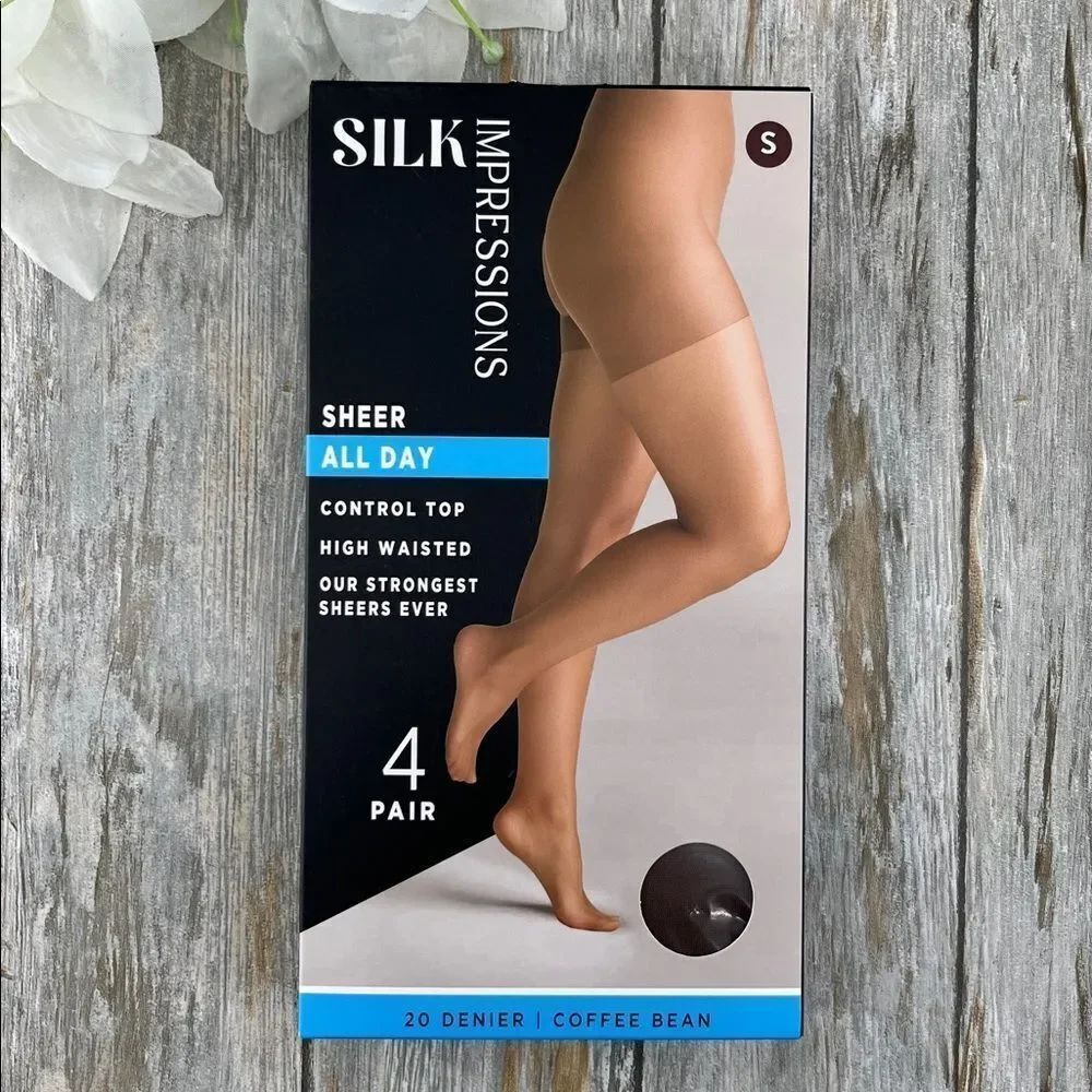 Silk Impressions 20 Denier Sheer Tights and Control Top Pantyhose 4-Pack Size S